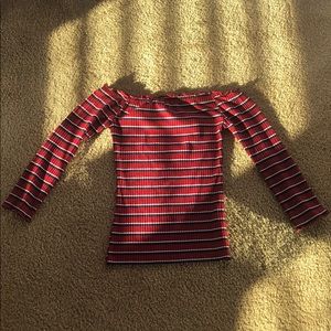 Off the shoulder striped top.